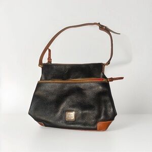 Dooney & Bourke Black Pebbled Leather Crossbody Bag Tan Trim Zip Top